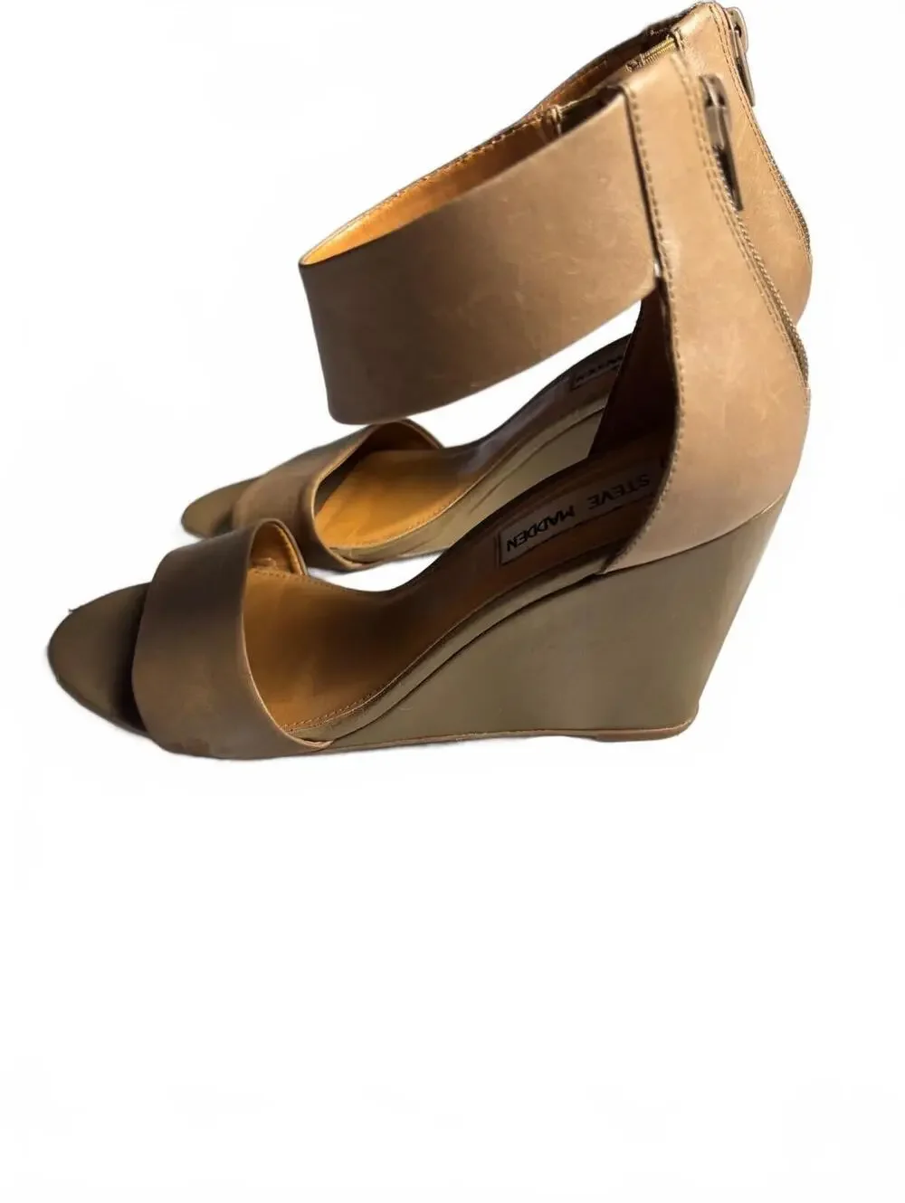 Steve Madden Taupe Wedge Sandals with Ankle Strap